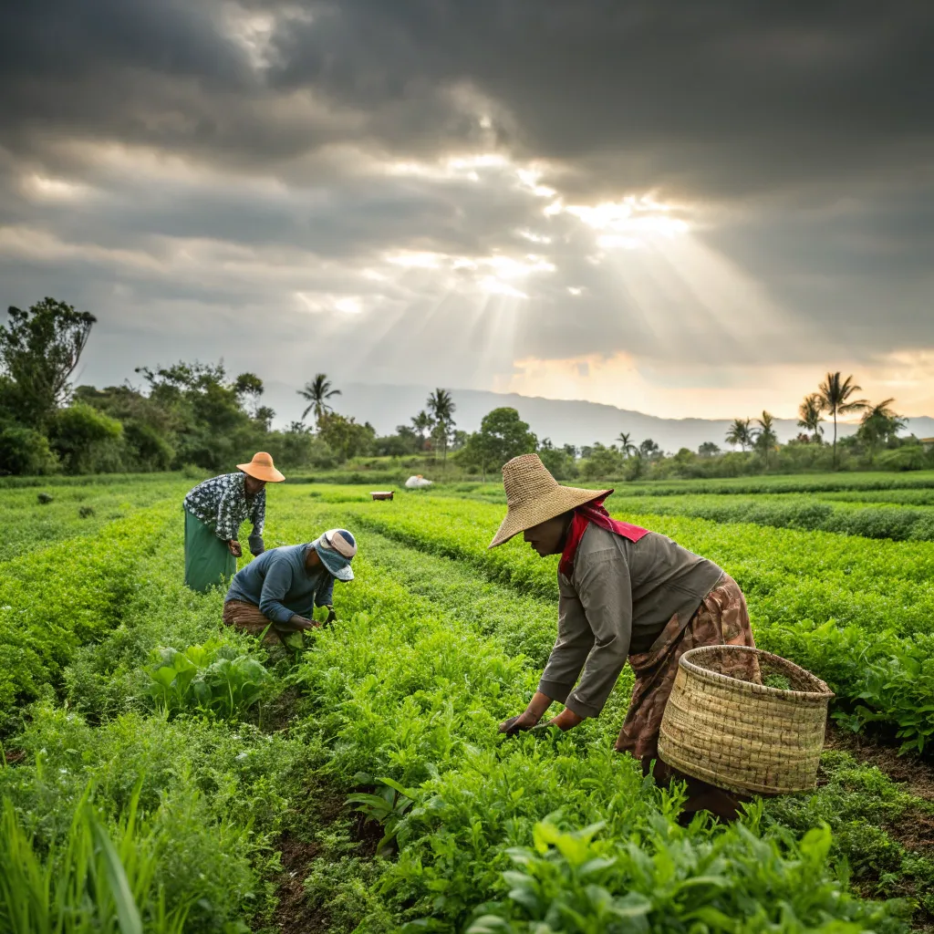 Organic farmers working in the field